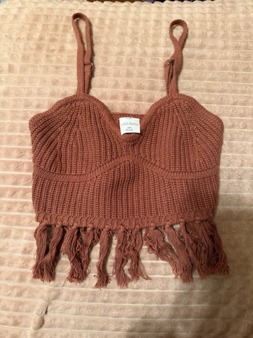Knitted Fringe Crop Tank Top